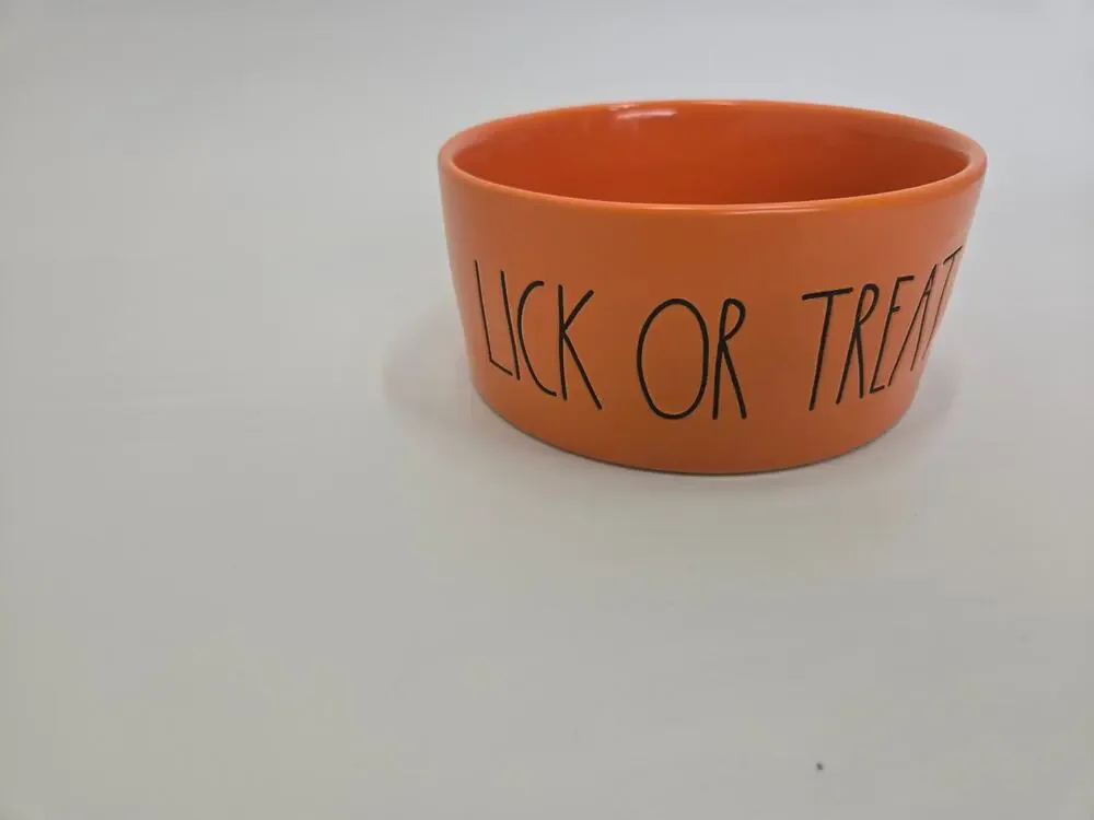 Rae Dunn Lick or Treat Halloween Dog Water Food Bowl Orange Black Pet Dish